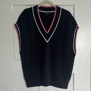 Talbots Black V-Neck Sweater Vest with Pink and White Trim